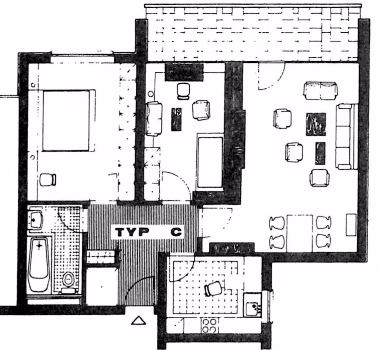 Zwangsversteigerung Eigentumswohnung in Dietzenbach, Ortskernrand – Grundriss der Wohnung Nr. 422 (Typ C) im 6. Obergeschoss.