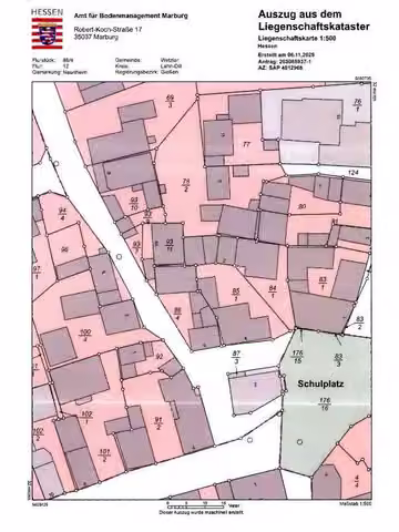 Zwangsversteigerung in Wetzlar, Naunheim – Katasterkarte mit Kennzeichnung des Flurstücks 86/4.