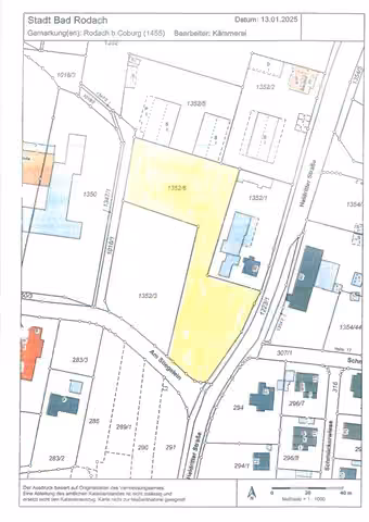 Zwangsversteigerung in Bad Rodach – Katasterkarte des Grundst"cks Flst.-Nr. 1352/6 in Bad Rodach.
