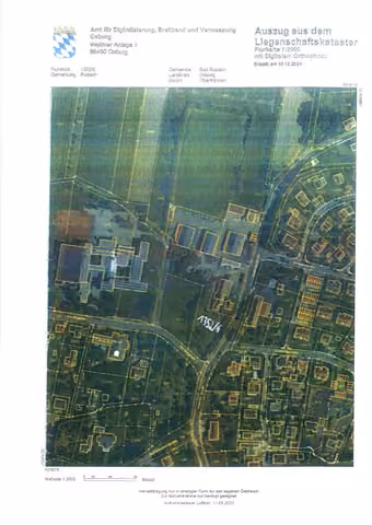 Zwangsversteigerung in Bad Rodach – Digitales Orthophoto (Luftbild) mit Grenzen des Bewertungsobjekts.