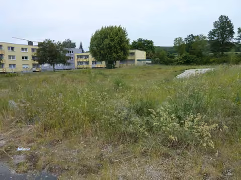 Zwangsversteigerung Eigentumswohnung in Halle – Blick auf das unbebaute, stark bewachsene Grundstück von Süden her.