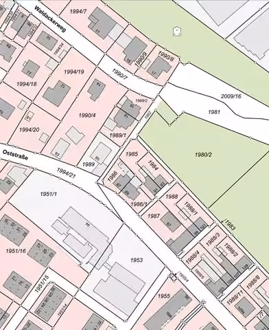Zwangsversteigerung Doppelhaushälfte in Fürth, Südstadt – Lageplan/Auszug aus dem Liegenschaftskataster Flurstück 1985.