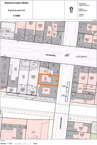 Zwangsversteigerung Eigentumswohnung in Berlin, Charlottenburg – Katasterkarte / Lageplan mit Kennzeichnung des Flurstücks 23/23.