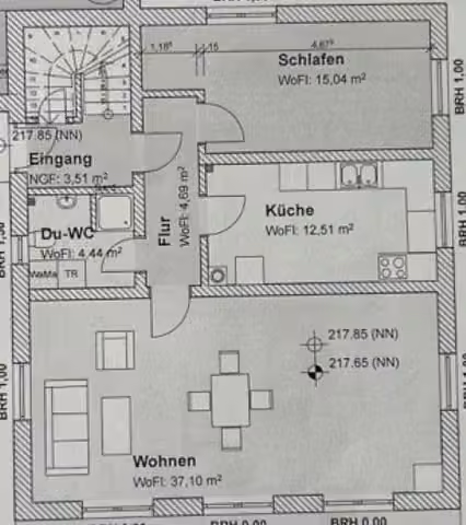 Zwangsversteigerung Einfamilienhaus in Wildeck, Obersuhl – Grundrissskizze des Erdgeschosses mit Raumaufteilung.