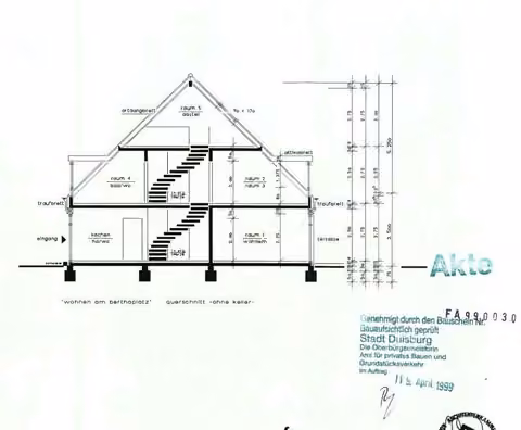 Zwangsversteigerung Reihenhaus in Duisburg, Hochemmerich – Querschnitt-Bauzeichnung des Hauses aus den digitalen Bauakten.