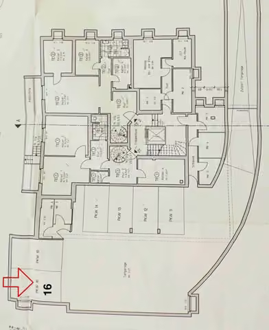 Zwangsversteigerung Stellplatz/Garage in Berlin, Grunewald – Grundriss des Untergeschosses mit Markierung des Stellplatzes PKW 16.