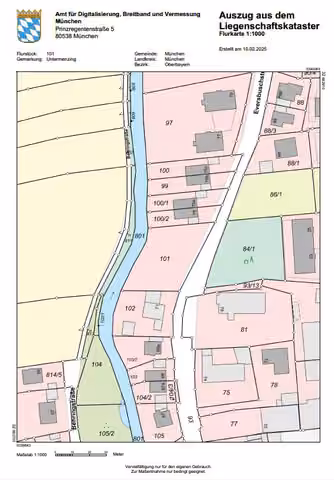Zwangsversteigerung in München, Untermenzing – Flurkarte mit rot markiertem Flurstück 101.