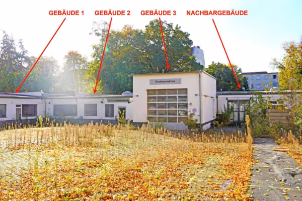 Zwangsversteigerung Grundstück in Berlin, Schmargendorf – Gesamtübersicht der Gebäude 1, 2 und 3 auf dem Grundstück.