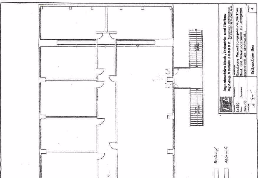 Zwangsversteigerung Gewerbe in Gadebusch – Grundriss 1. OG Bürogebäude und Zwischenbau sowie EG Saalgebäude.