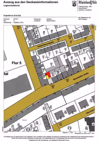 Zwangsversteigerung Eigentumswohnung in Koblenz, Lützel – Auszug aus der amtlichen Liegenschaftskarte Flur 5 Flurstück 697/97.
