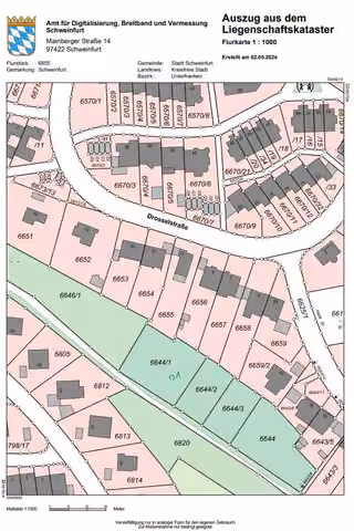 Zwangsversteigerung Einfamilienhaus in Schweinfurt, Eselshöhe – Auszug aus dem Liegenschaftskataster mit Flurstück 6655.