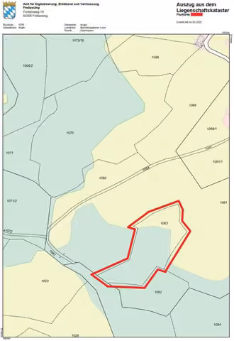 Zwangsversteigerung Grundstück in Anger, Stoißberg – Amtlicher Katasterlageplan mit Abgrenzung des Flurstücks 1063.