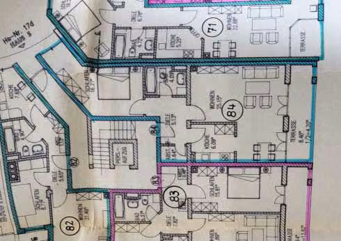 Zwangsversteigerung Eigentumswohnung in Ingolstadt – Grundriss der 2-Zimmer-Erdgeschosswohnung Nr. 84 mit Terrassenzugang.