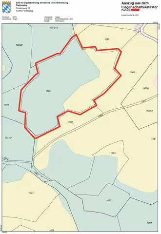 Zwangsversteigerung Landwirtschaft in Anger, Hochöd – Flurkarte und amtlicher Lageplan des Flurstücks 1070.