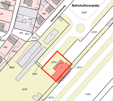 Zwangsversteigerung in Ruhland – Ausschnitt aus der Flurkarte der Gemarkung Ruhland mit Kennzeichnung des Flurstücks 2214.