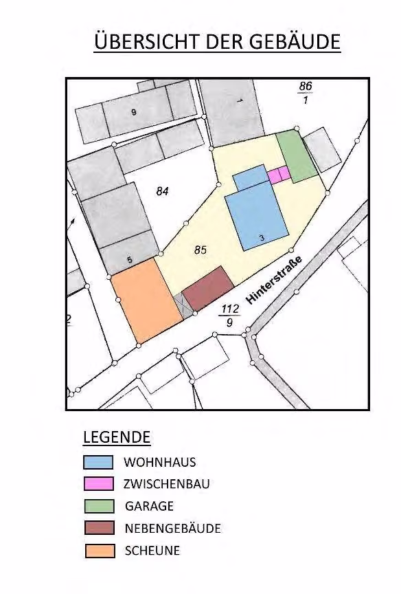 Zwangsversteigerung Wohn-/Geschäftshaus in Ehringshausen, Breitenbach – Übersichtsplan der Gebäudeanordnung auf dem Grundstück.