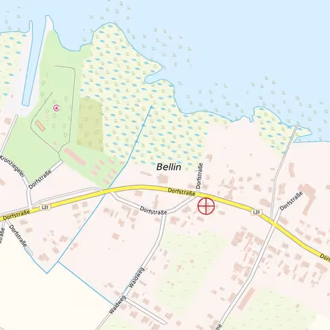 Zwangsversteigerung in Ueckermünde, Bellin – Kartenausschnitt mit Lage des Bewertungsgrundstücks an der Dorfstraße im Ortsteil Bellin.