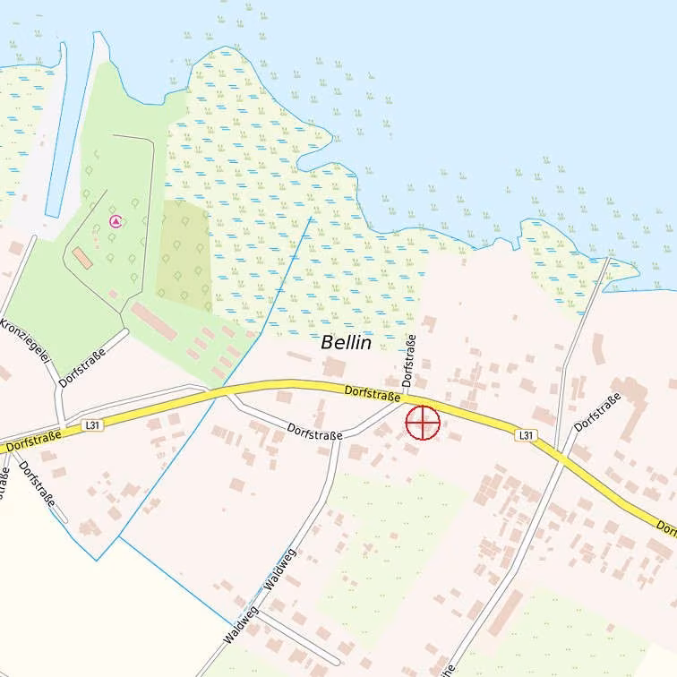 Zwangsversteigerung in Ueckermünde, Bellin – Kartenausschnitt mit Lage des Bewertungsgrundstücks an der Dorfstraße im Ortsteil Bellin.