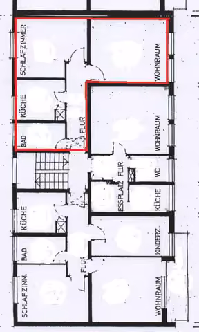 Zwangsversteigerung Eigentumswohnung in Salzgitter, Lebenstedt – Grundriss des 2. Obergeschosses mit rot markierter Wohnung Nr. 31.