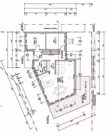 Zwangsversteigerung Einfamilienhaus in Hilden – Grundriss des Erdgeschosses mit Wohn-/Essbereich und Büro.