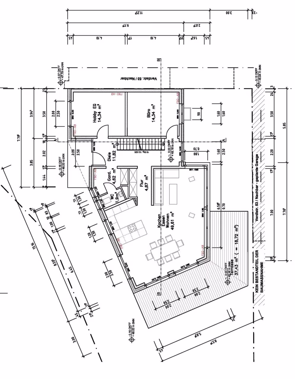 Zwangsversteigerung Einfamilienhaus in Hilden – Grundriss des Erdgeschosses mit Wohn-/Essbereich und Büro.
