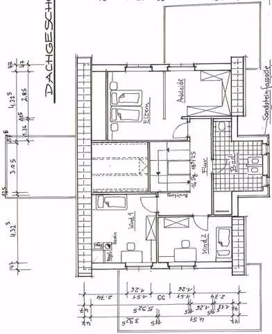 Zwangsversteigerung Einfamilienhaus in Ochtrup – Grundriss Dachgeschoss mit Schlafzimmern, Ankleide und Badezimmer.