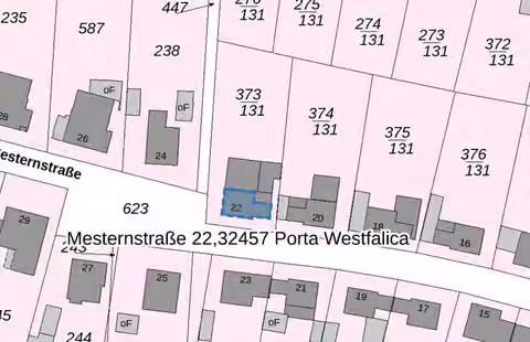 Zwangsversteigerung Einfamilienhaus in Porta Westfalica, Nammen – Flurkartenausschnitt des Grundstücks Mesternstraße 22.