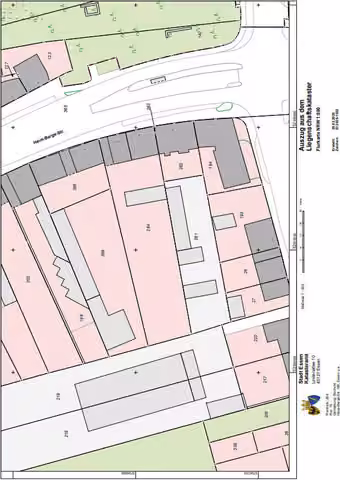 Zwangsversteigerung Gewerbe in Essen, Bochold – Katasterplan und Flurstücksgrenzen des Grundstücks Haus-Berge-Straße 183-185.