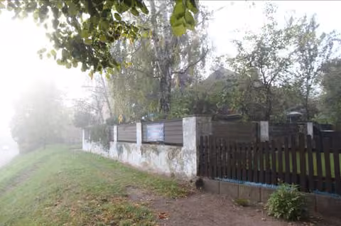 Zwangsversteigerung Doppelhaushälfte in Ditfurt – Nordseitige Grundstücksansicht mit Straßeneinsicht und Fassadenüberwuchs.