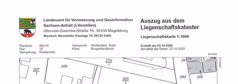 Zwangsversteigerung Grundstück in Weißenfels – Auszug aus der Liegenschaftskarte Flur 19 Flurstück 305/10