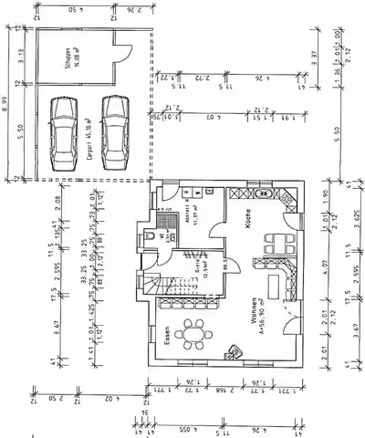 Zwangsversteigerung Einfamilienhaus in Barßel, Elisabethfehn – Grundrissplan des Erdgeschosses und des Carports.