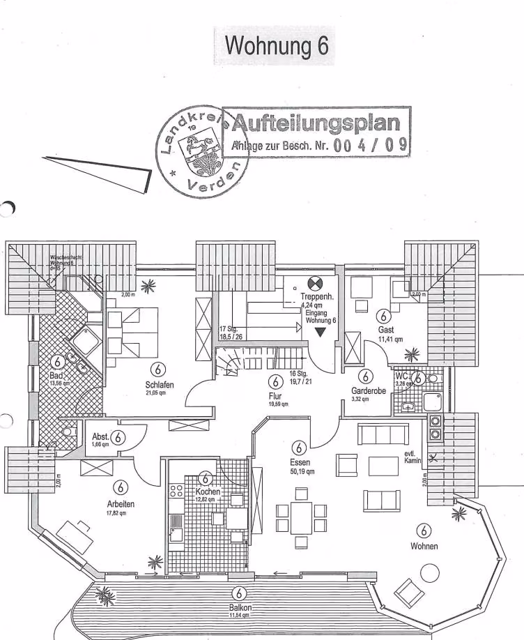 Zwangsversteigerung Eigentumswohnung in Achim, Baden – Grundriss Dachgeschoss Wohnung Nr. 6.
