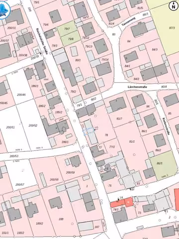 Zwangsversteigerung Stellplatz/Garage in Gochsheim, Weyer – Amtlicher Kataster- und Lageplan im Maßstab 1 : 1000 mit Markierung des Flurstücks 77/1.