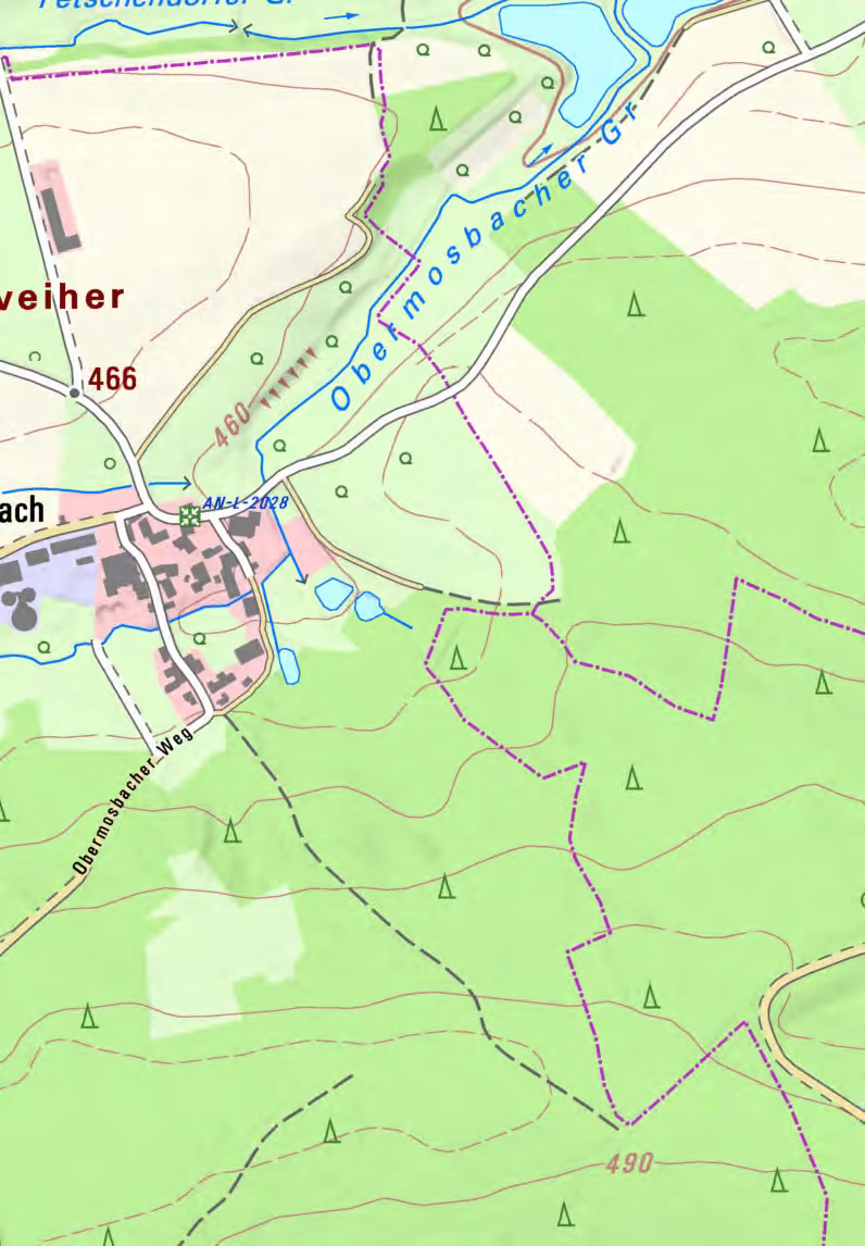 Zwangsversteigerung Landwirtschaft in Burk – Luftbild des Flurstücks 665 mit farbiger Grenzmarkierung.