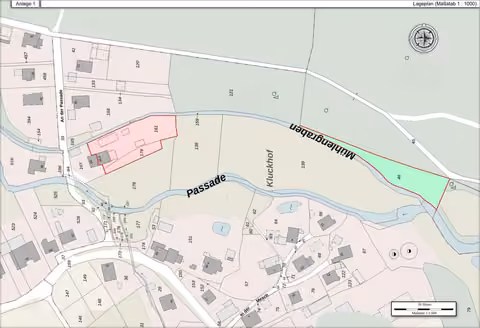 Zwangsversteigerung Doppelhaushälfte in Lemgo, Voßheide – Amtlicher Lageplan mit Kennzeichnung der drei Flurstücke.