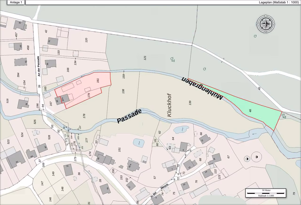 Zwangsversteigerung Doppelhaushälfte in Lemgo, Voßheide – Amtlicher Lageplan mit Kennzeichnung der drei Flurstücke.