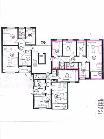 Zwangsversteigerung Eigentumswohnung in Düsseldorf, Lichtenbroich – Grundrissplan des 7. Obergeschosses mit Wohnung Nr. 127.