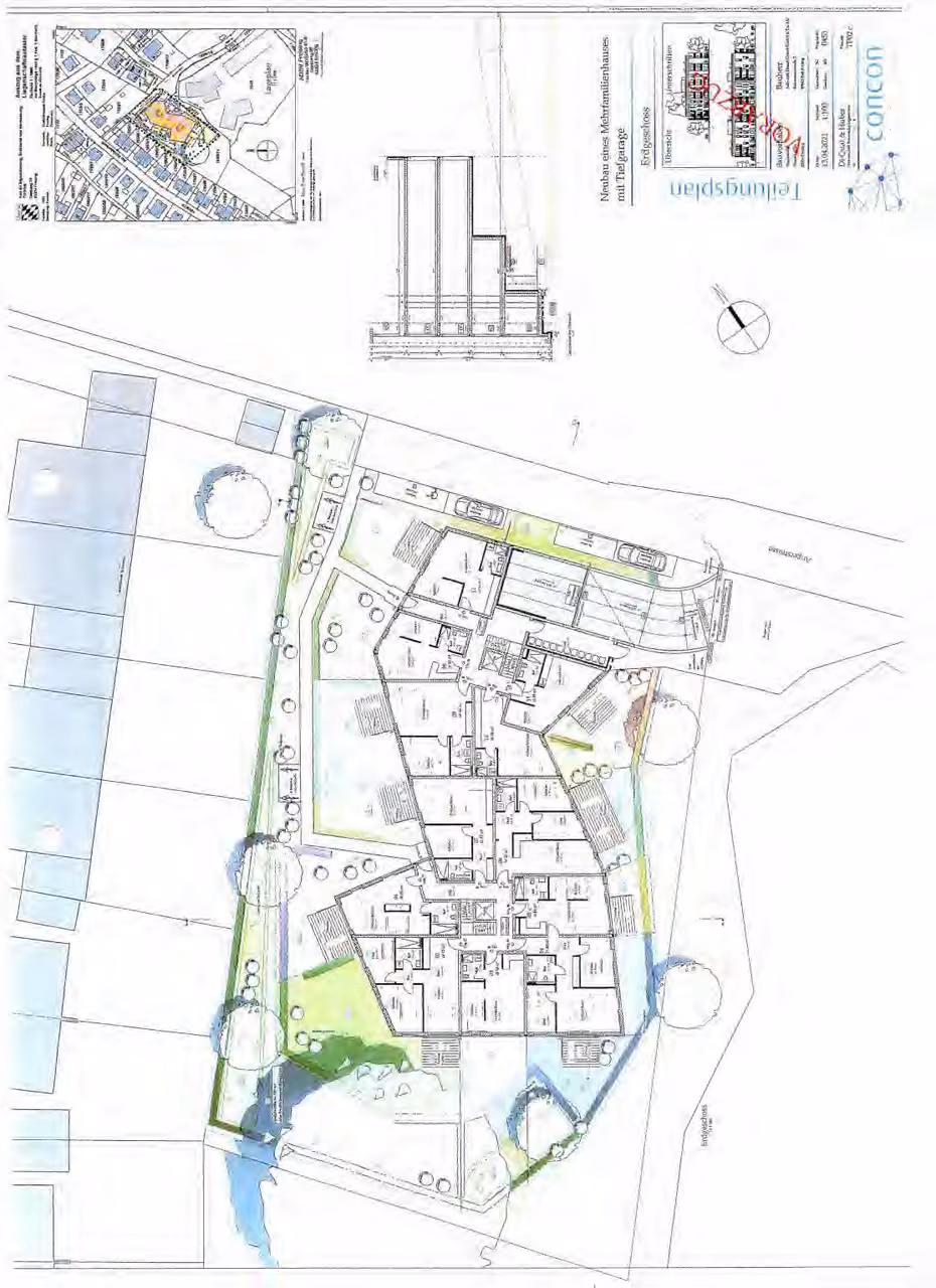 Zwangsversteigerung Grundstück in Freising, Freising Südwest – Planunterlage Erdgeschoss der genehmigten Wohnanlage.