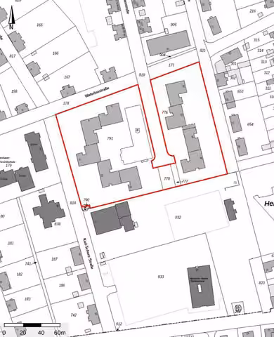 Zwangsversteigerung Stellplatz/Garage in Dortmund, Nette – Flurkarte mit Kennzeichnung der Flurstücke und Gebäudeanordnung.