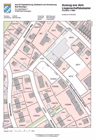 Zwangsversteigerung Grundstück in Bad Kissingen – Auszug aus dem Liegenschaftskataster mit Flurstück 1329/83.