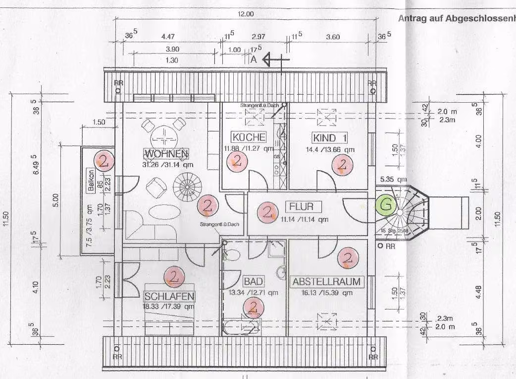 Zwangsversteigerung Eigentumswohnung in Blankenfelde – Aufteilungsplan des Dachgeschosses mit Raumaufteilung der Eigentumswohnung Nr. 2.