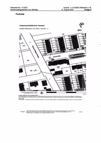 Zwangsversteigerung Eigentumswohnung in Offenbach am Main, Lauterborn – Auszug aus der Liegenschaftskarte Flur 13 Flurstück 345/1.