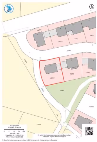 Zwangsversteigerung Einfamilienhaus in Dasing, Wessiszell – Flurkartenausschnitt und Lageplan des Bewertungsgrundstücks Flurstück 2304/3.