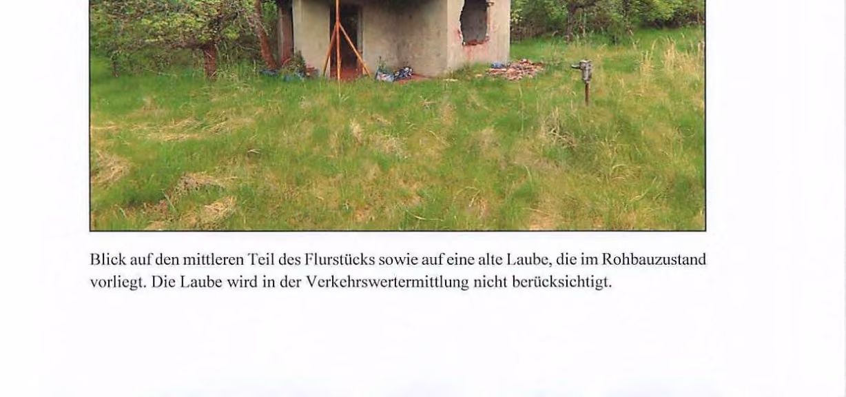 Zwangsversteigerung in Schönewalde – Verwildertes Gartenland Flurstück 1020 mit Altlaube im Rohbauzustand.