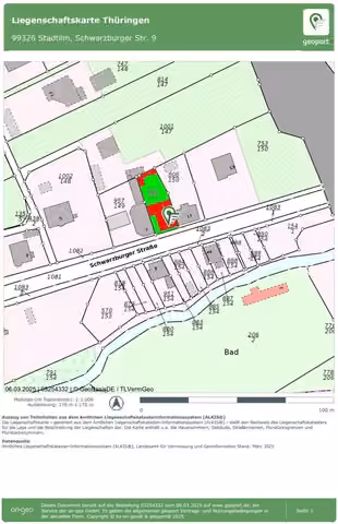Zwangsversteigerung Mehrfamilienhaus in Stadtilm – Katasteramtlicher Lageplan des Flurstücks 823/150.
