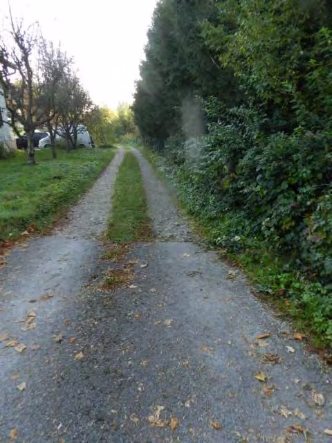 Zwangsversteigerung Grundstück in Stephanskirchen, Haidholzen – Blick auf die gekieste Wegefläche Flst. 62/4 von West nach Ost.