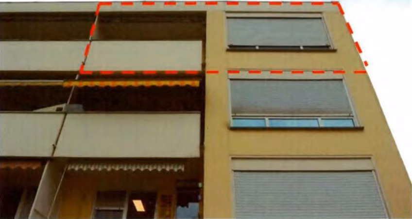 Zwangsversteigerung Eigentumswohnung in Ludwigshafen, Mundenheim – Rückansicht des Gebäudes mit Balkonbereich der Wohnung.