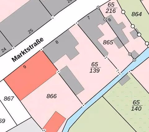 Zwangsversteigerung Wohn-/Geschäftshaus in Bad Lauchstädt, Schafstädt – Flurstückskarte mit rot markiertem Grundstück Flurstück 65/139.