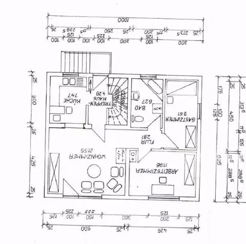 Zwangsversteigerung Einfamilienhaus in Bienstädt – Grundrisszeichnung des Erdgeschosses.