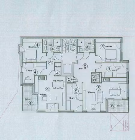 Zwangsversteigerung Eigentumswohnung in Magstadt – Grundrissplan des 1. Obergeschosses mit Lage der Wohnung Nr. 5.